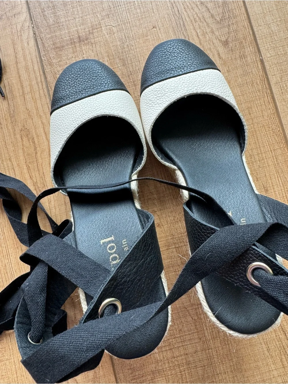 Maypol Espadrille Wedge Sandals EU 39 US 8.5 Black Cream Leather Lace Up Spain